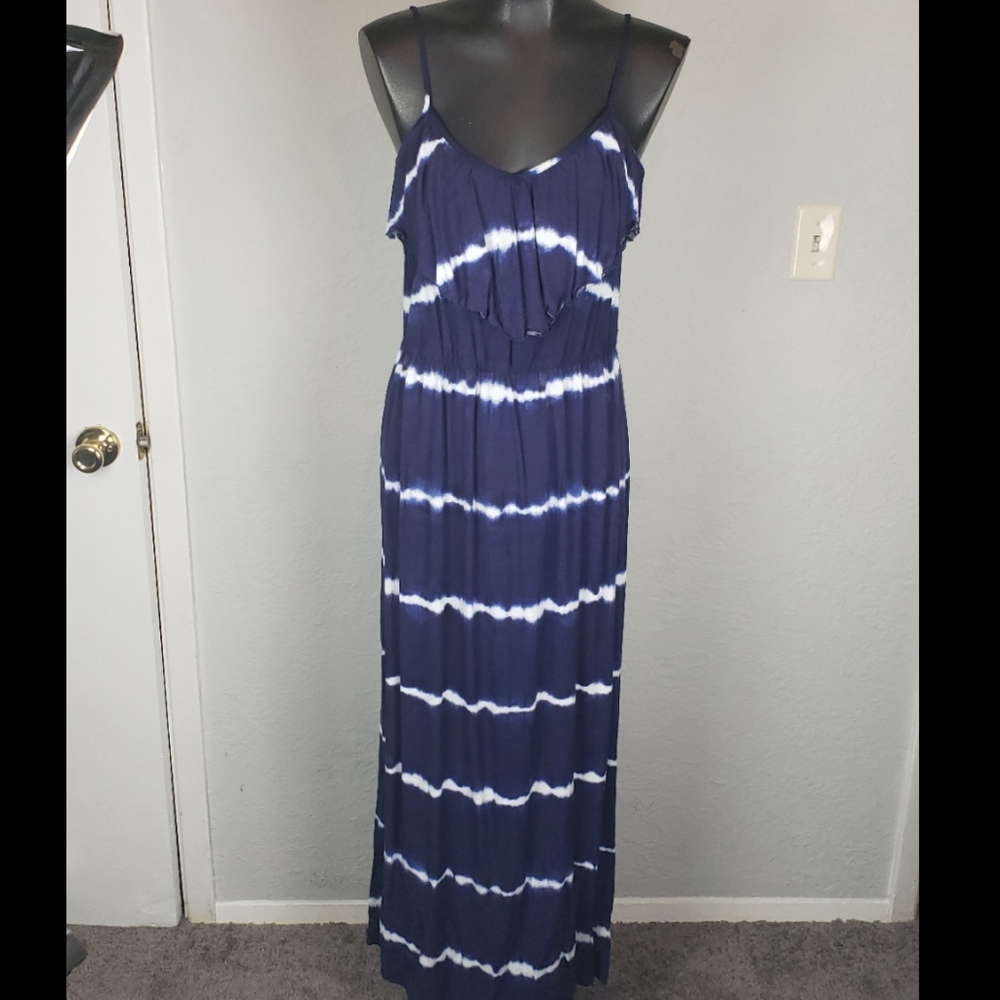 Iz Byer Striped White and Blue Summer Dress